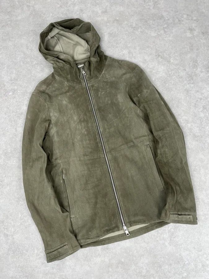 Giorgio Brato Giorgio Brato Olive Avant-Garde Leather Zip Hooded Jacket Size US M / EU 48-50 / 2 - 4 Thumbnail