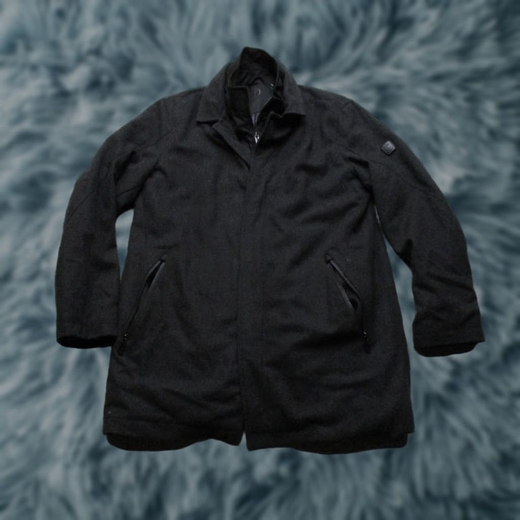 Tumi Coat Mens M Wool Black Quilted Lining Insulated Zip Pockets Tech Jacket Wool-Blend Pattern: Solid EST 1930s? (Oops)