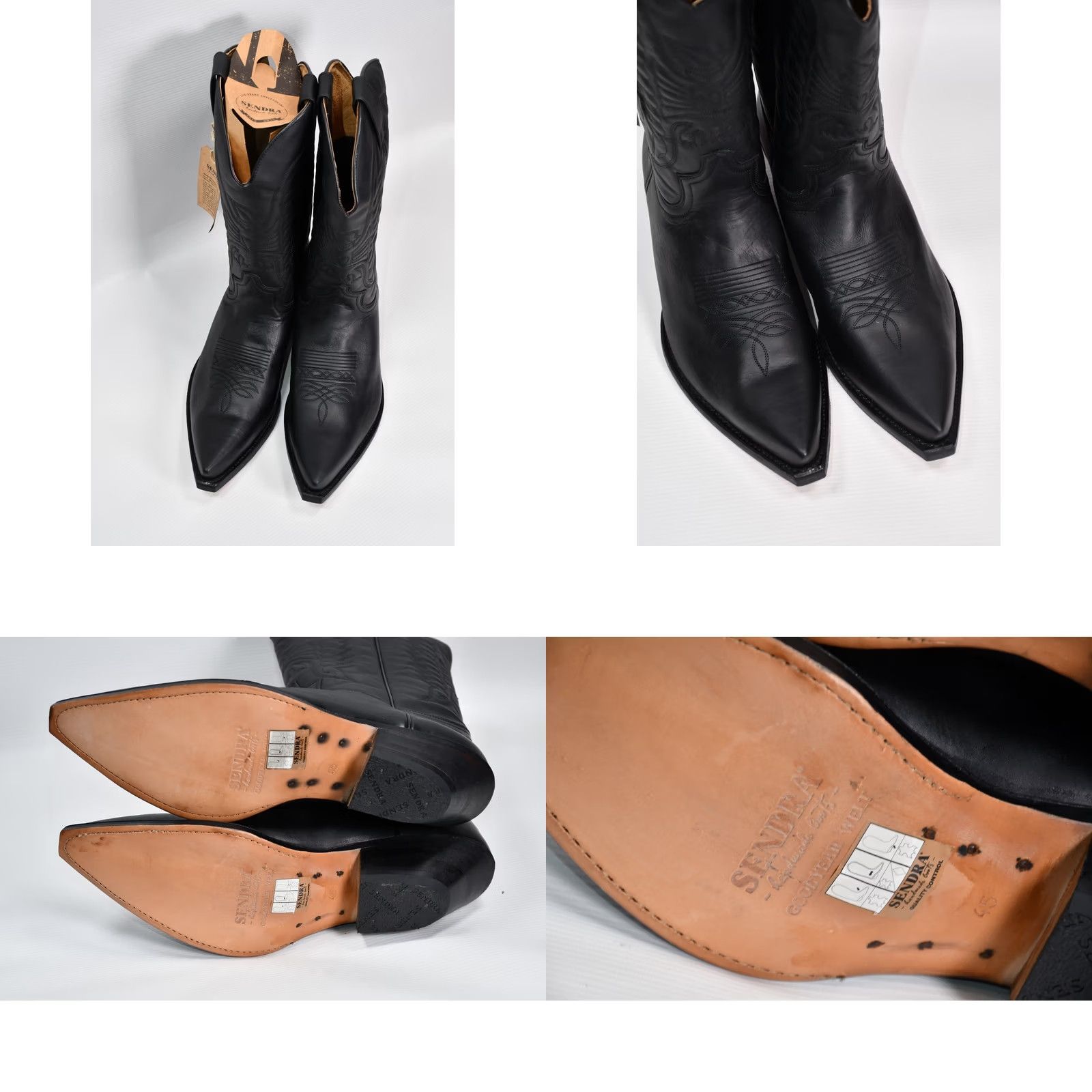 Vintage Sendra 2073 Cuervo Pull Oil Negro Black Leather Western Cowboy Boots US 10.5 Mens Boots Pull On Leather Western 2073 Cuervo Black Leather Size US 10 / EU 43 - 9 Thumbnail