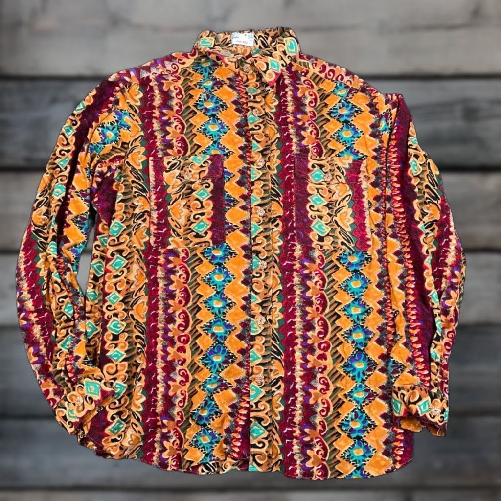 Vintage Vintage VTG Southwestern Motif Shirt Adult XL 2XL Red Orange Polyester Western Aztec Size US XL / EU 56 / 4 - 1 Thumbnail