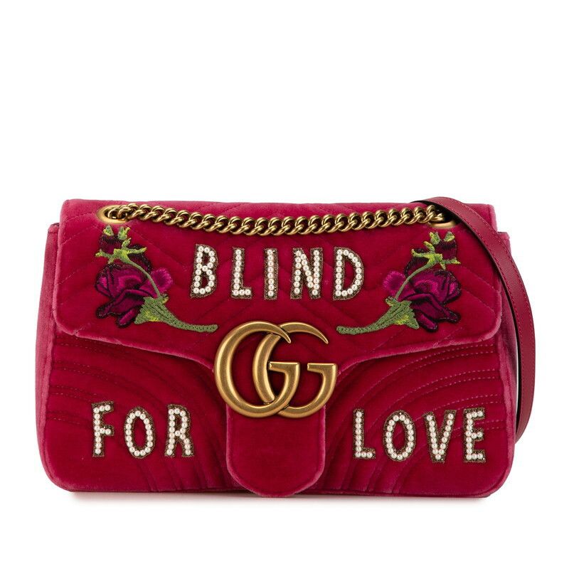 Gucci Gucci Gucci GG Marmont Blind for Love Embroidered Velvet Leather Chain Shoulder Bag 443496 Canvas Shoulder Bag 443496 in Great Condition Size ONE SIZE - 1 Thumbnail