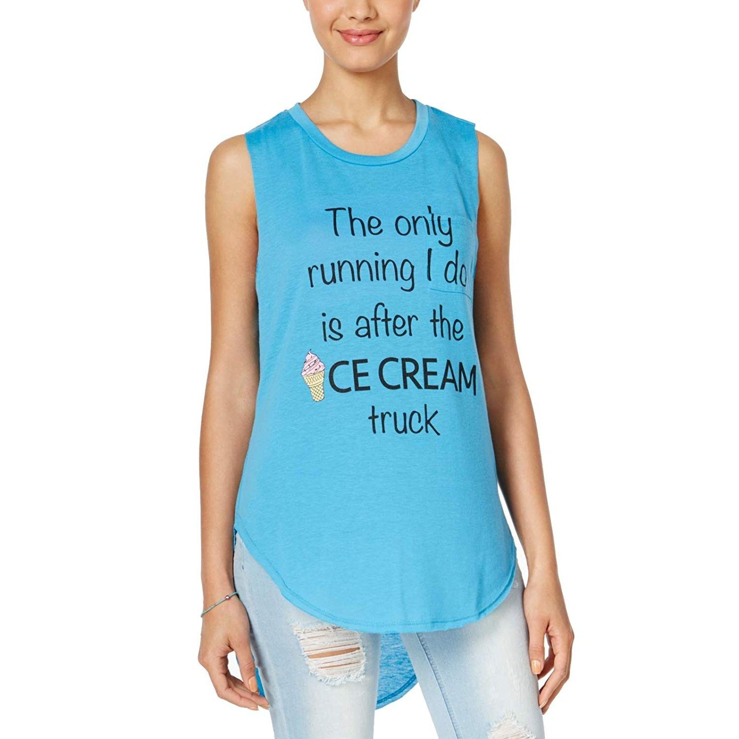 Other Rebellious One Junior's High Low Graphic Tank Top, Neon Blu Size XL / US 12-14 / IT 48-50 - 3 Thumbnail