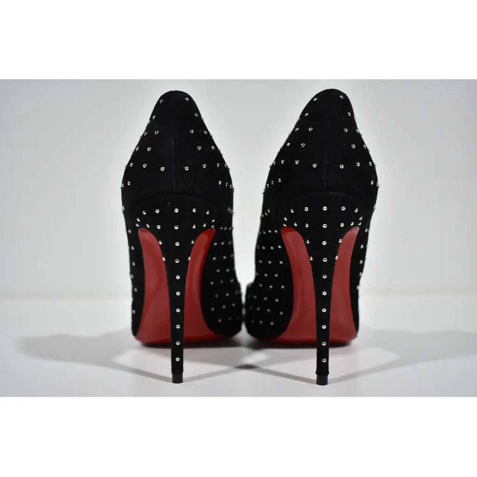 Christian Louboutin Hot Chick Plume 100 Black Silver Stud Suede Heel Pump 36.5 Size US 6.5 / IT 36.5 - 11 Thumbnail