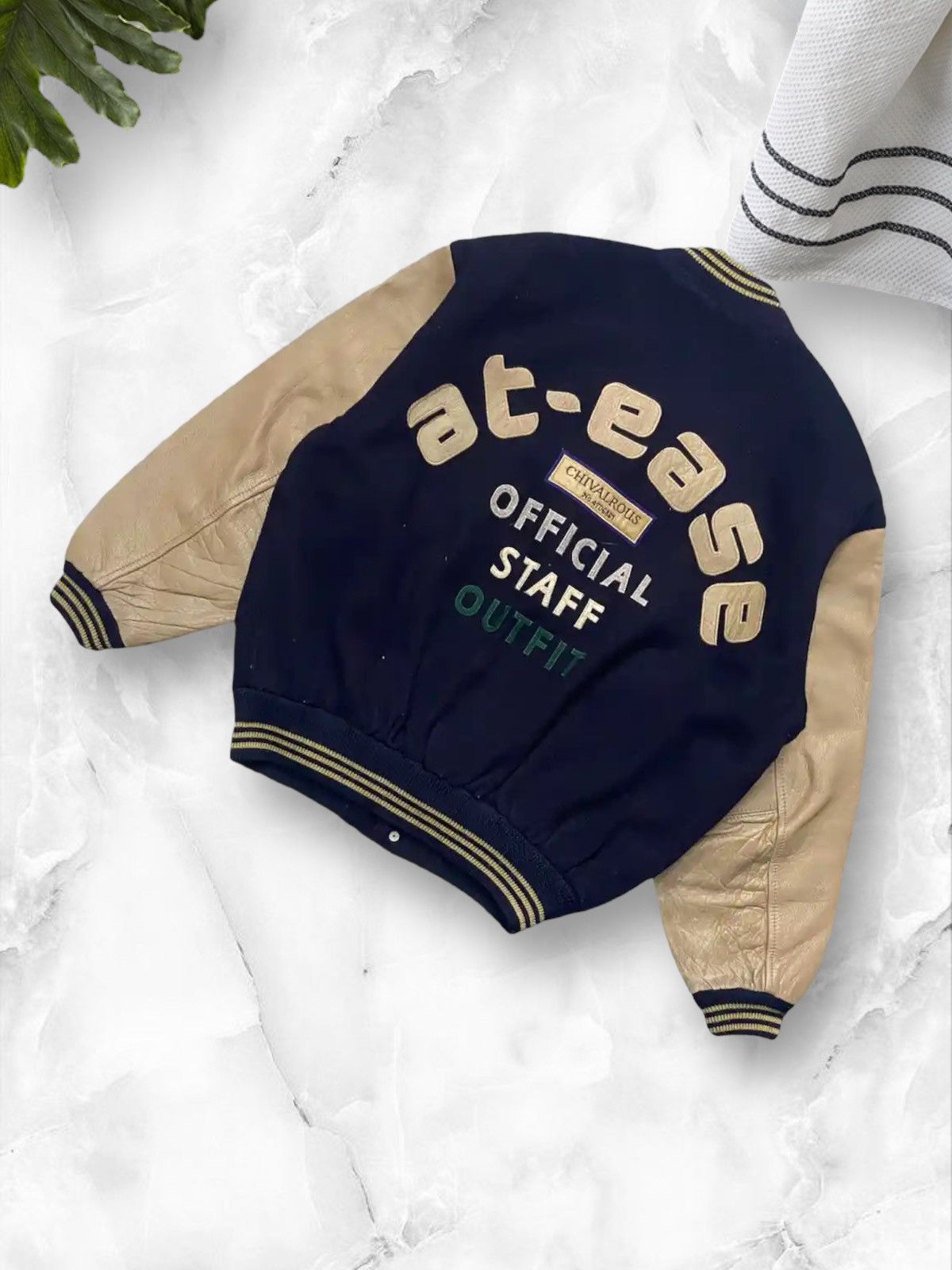Japanese Brand × Vintage Vintage 80’s At-Ease Japan Staff Wool Leather Varsity Jacket Size US XL / EU 56 / 4 - 3 Thumbnail