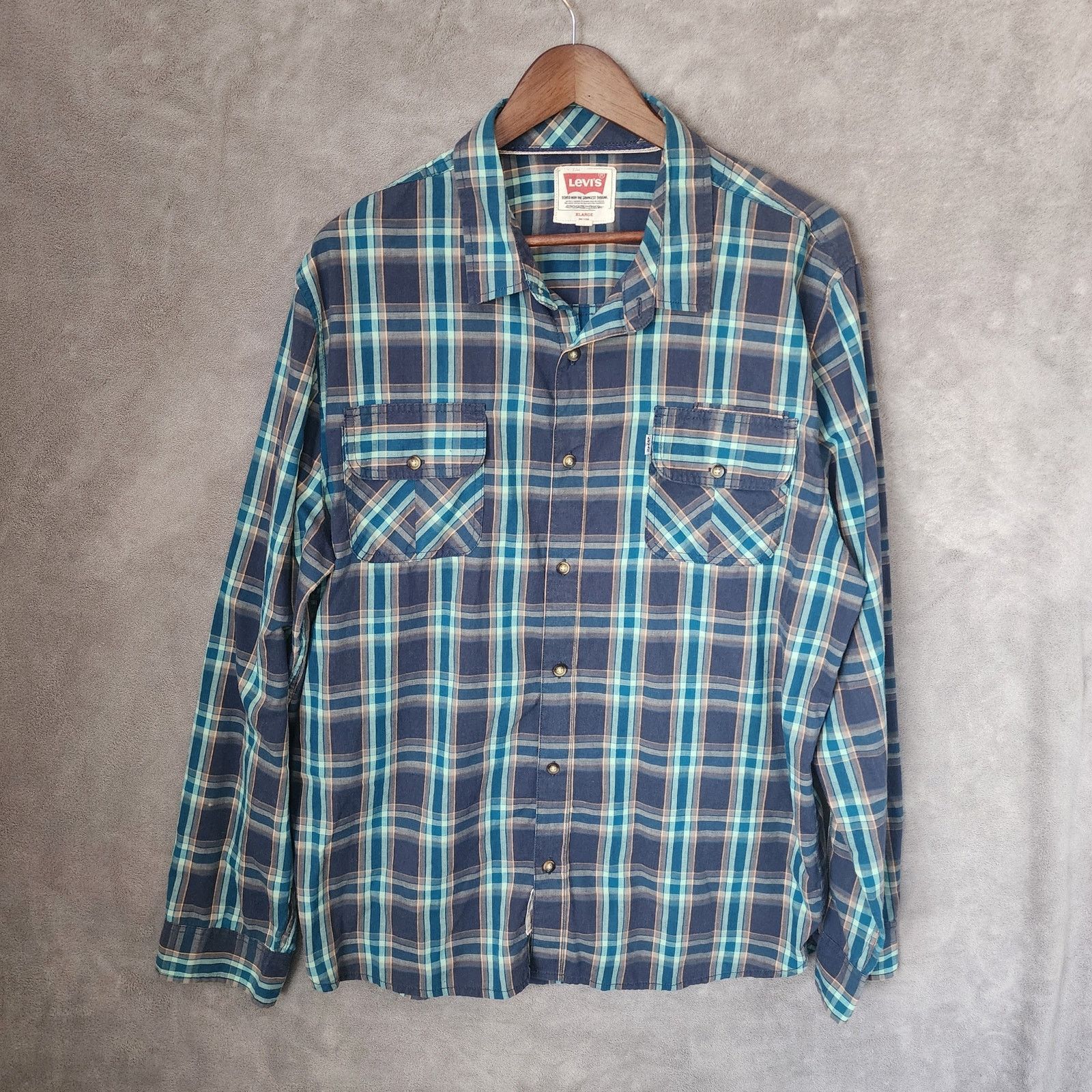 Levi's Levi's XL Men's Plaid Button-Up Blue Black Western Size US XL / EU 56 / 4 - 1 Thumbnail