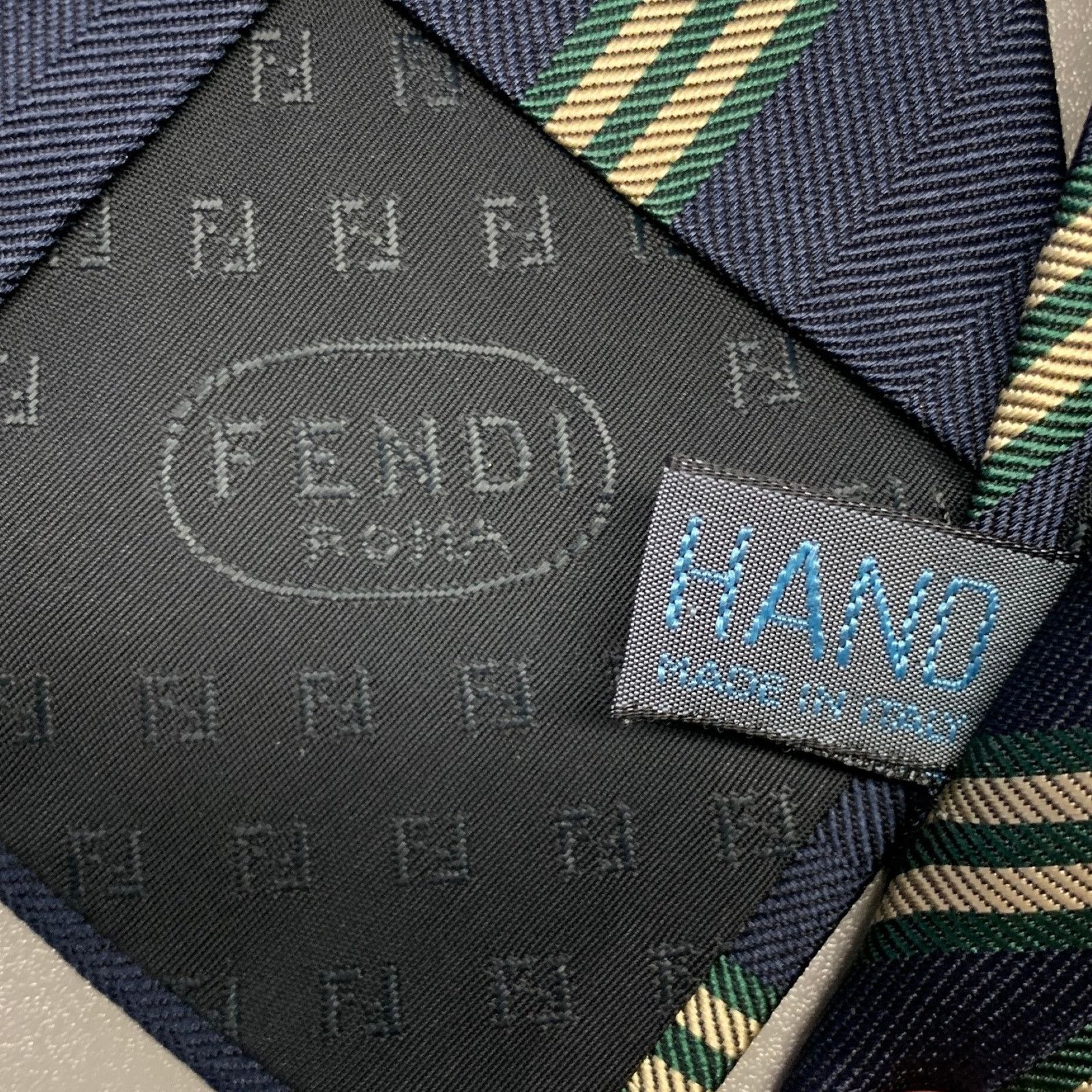 Fendi FENDI Navy Gold Diagonal Stripe Silk Tie Size ONE SIZE - 4 Thumbnail