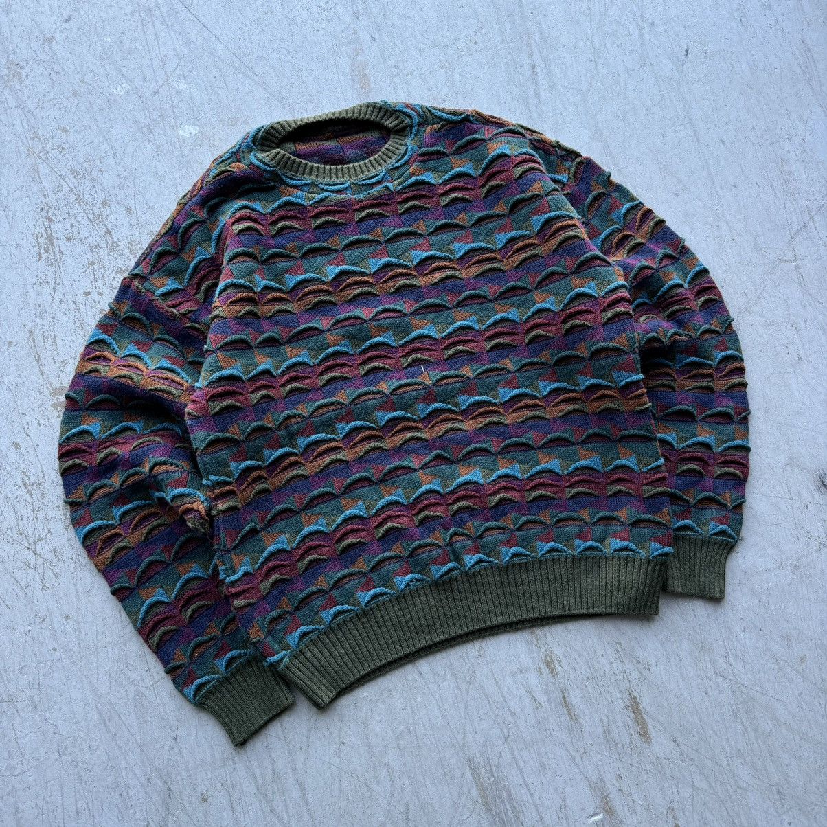 Coogi × Vintage Vintage 90s Coogi Style Knit Green Purple Sweater Sz M Size US M / EU 48-50 / 2 - 2 Thumbnail
