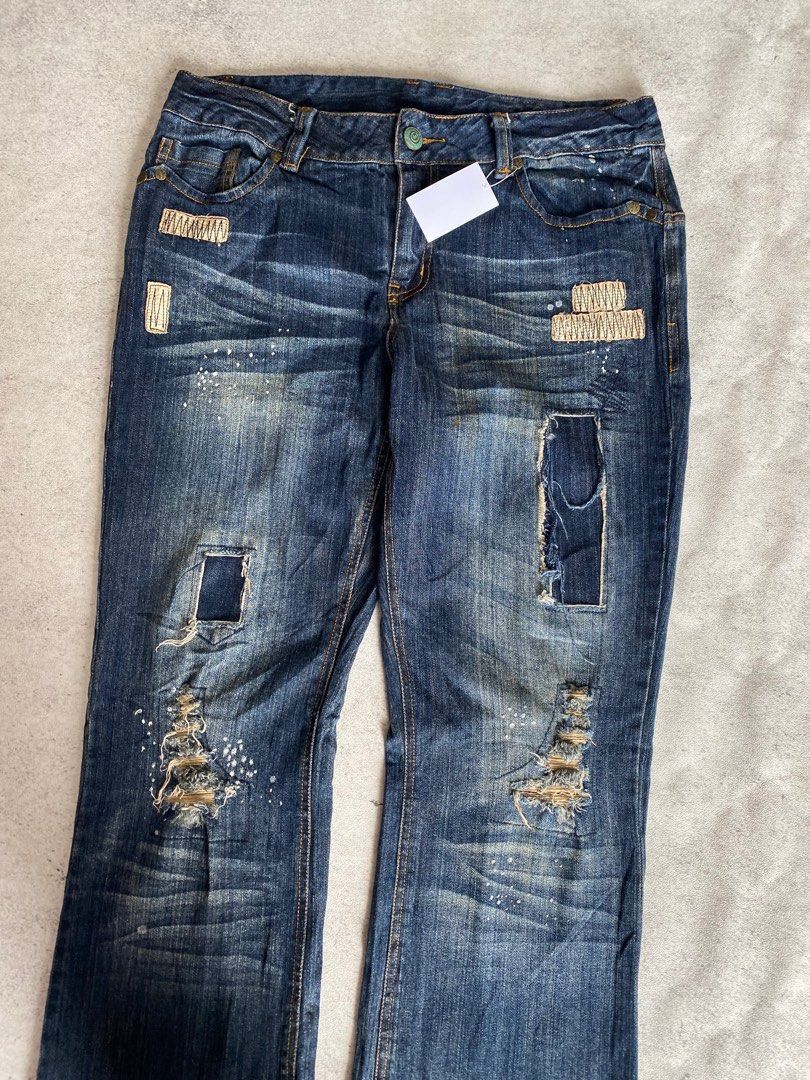 Beauty Beast × Hysteric Glamour × Japanese Brand 🎸Flare🎸japanese ripped punk jeans bootcut Size US 32 / EU 48 - 3 Thumbnail