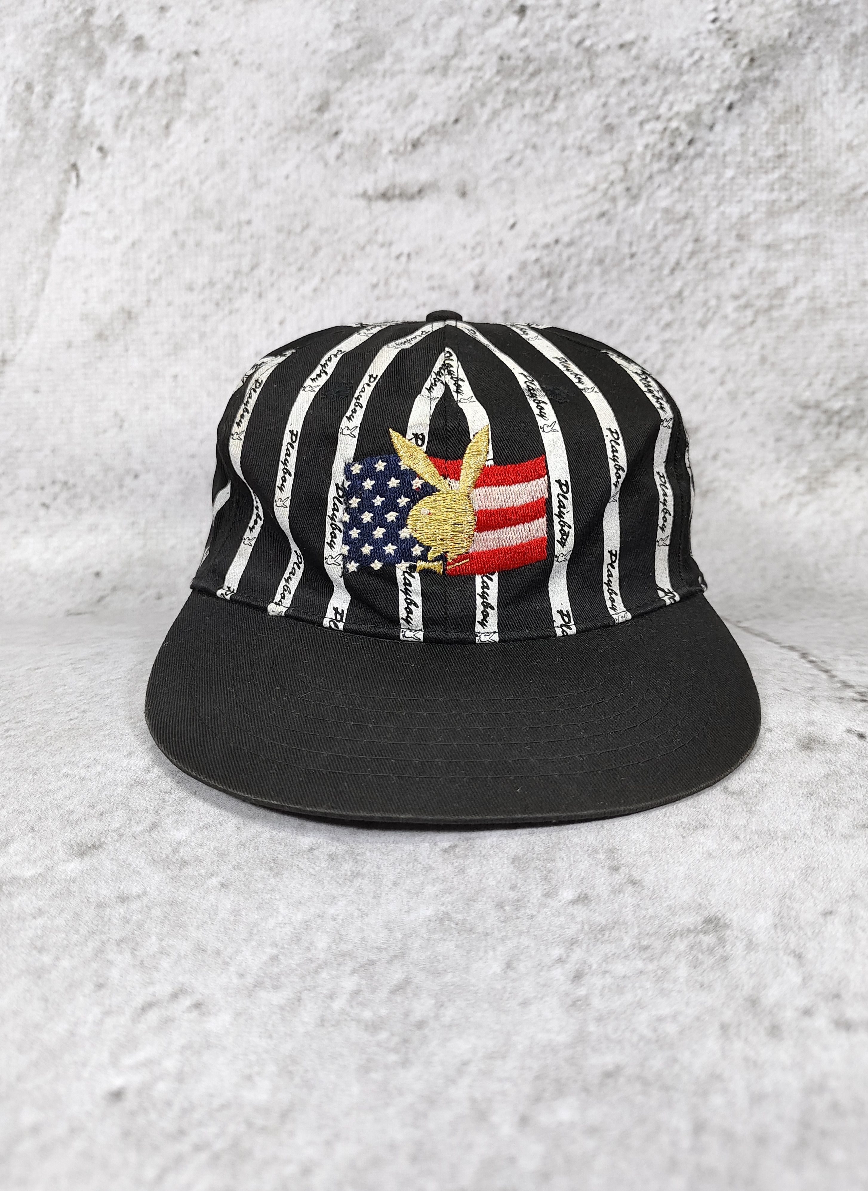 Playboy 2000s Playboy- Embroidered Bunny USA Flag Logo Stripe Cap Size ONE SIZE - 1 Thumbnail