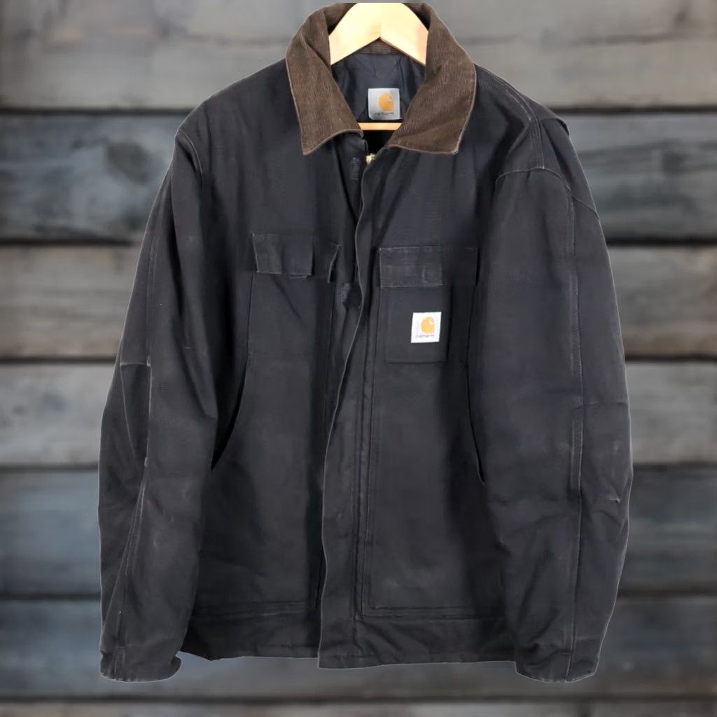 Carhartt VINTAGE Carhartt C26 Jacket Mens XL Black Duck Canvas Corduroy Collar Quilted Lined 90s Grunge Retro Bomber Jacket Full Zip Pockets Workwear Casual Size US XL / EU 56 / 4 - 1 Thumbnail