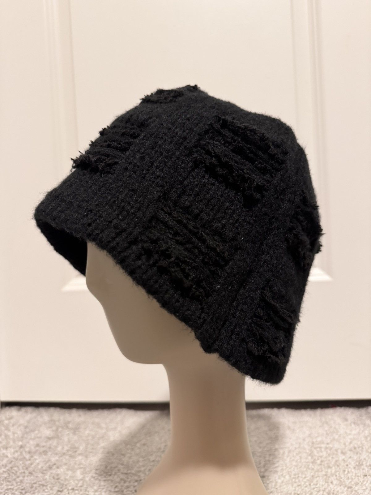 Distressed Silver Cross Patch Knit Beanie