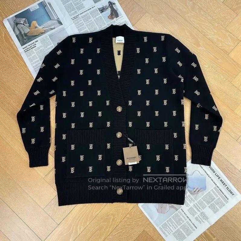 Burberry Burberry Black Knit Cardigan with Logo Pattern. Size S / US 4 / IT 40 - 1 Thumbnail