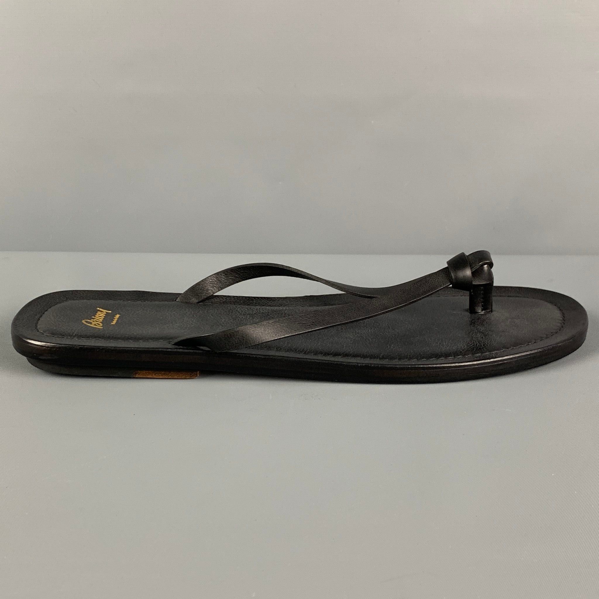 Brioni Brioni US13 Black Leather Thong Sandals Size US 13 / EU 46 - 1 Thumbnail