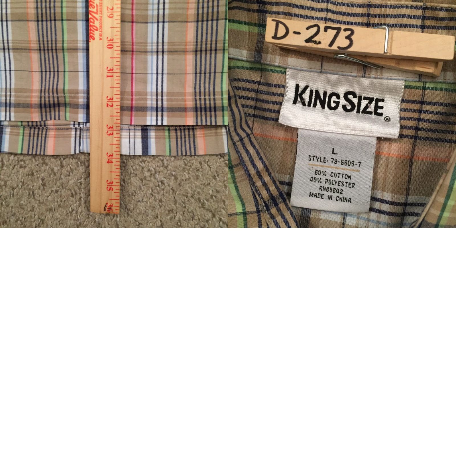 Vintage Kingsize Shirt Mens Large Beige Green Plaid Short Sleeve Button Up Size US L / EU 52-54 / 3 - 8 Thumbnail