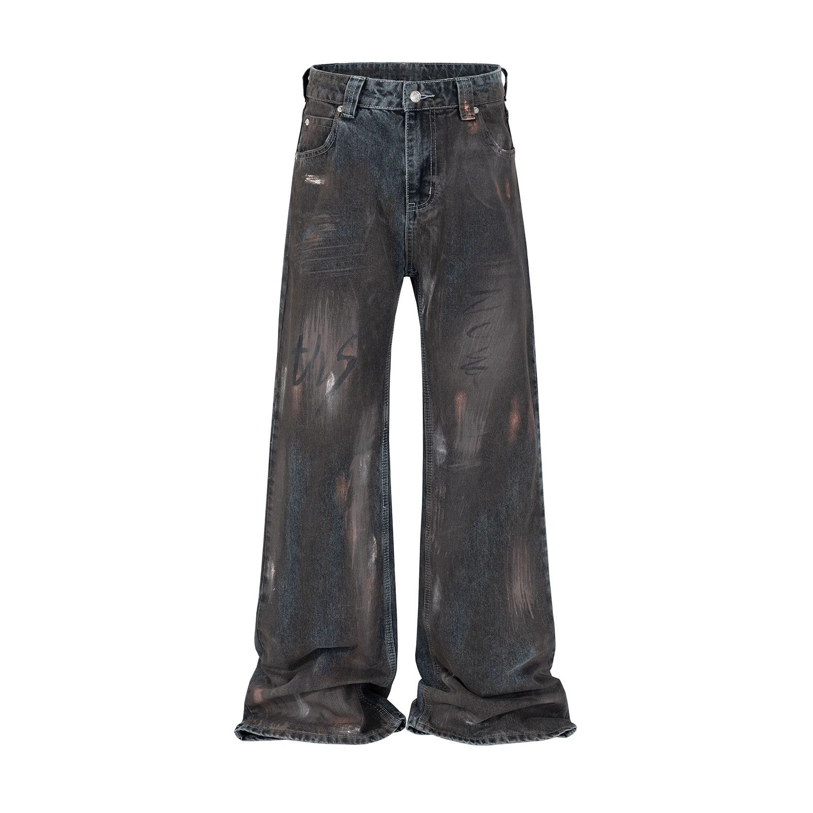 Japanese Brand × Jean × Vintage Faded Mud Dyed Hand-painted Baggy Jeans Size US 35 - 2 Thumbnail