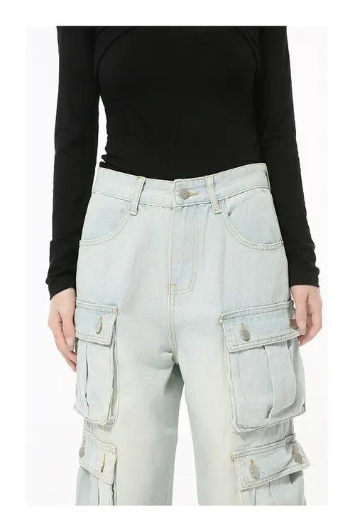 Other Multi-pocket straight-leg wide-leg loose washed cargo jeans Size US 32 / EU 48 - 6 Thumbnail
