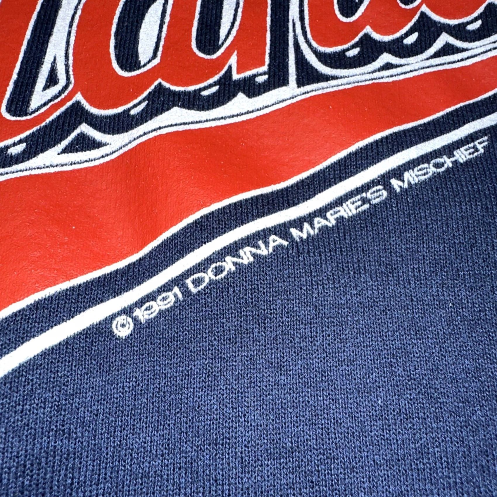 Fruit Of The Loom VINTAGE Fruit of the Loom Crewneck Men L Blue Donna Marie’s Mischief USA 91 Sweatshirt Sweater Size US L / EU 52-54 / 3 - 3 Thumbnail