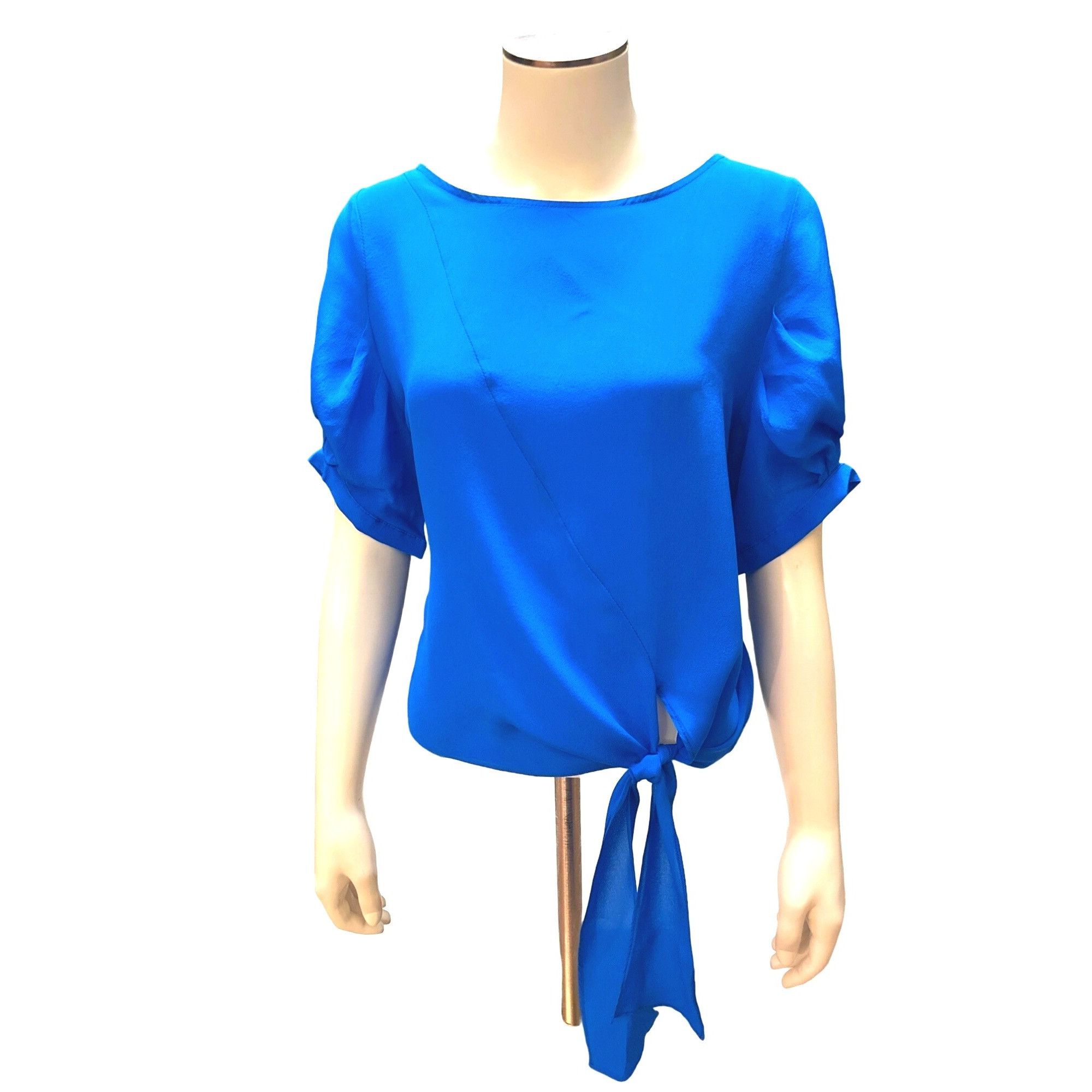 Other CCC Silk Tie Knot Blouse Cobalt Royal Blue Crew Neck Size Ex Size S / US 4 / IT 40 - 1 Thumbnail