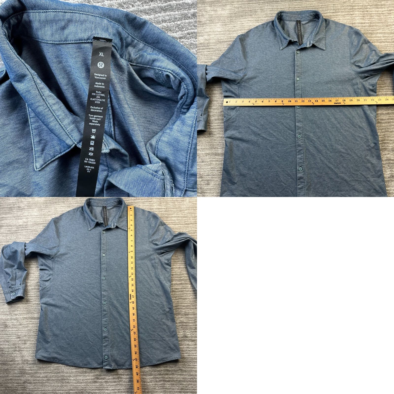 Lululemon Lululemon Shirt Mens XL Blue Button Up Collared Long Sleeve Cotton Cotton Blend Logo Embroidered Button Up Size US XL / EU 56 / 4 - 8 Thumbnail
