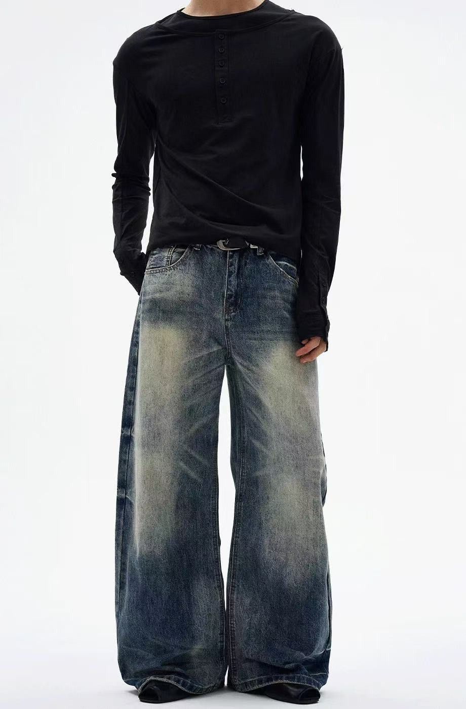 Vintage Retro washed distressed loose straight curved cleanfit jeans Size US 32 / EU 48 - 2 Thumbnail