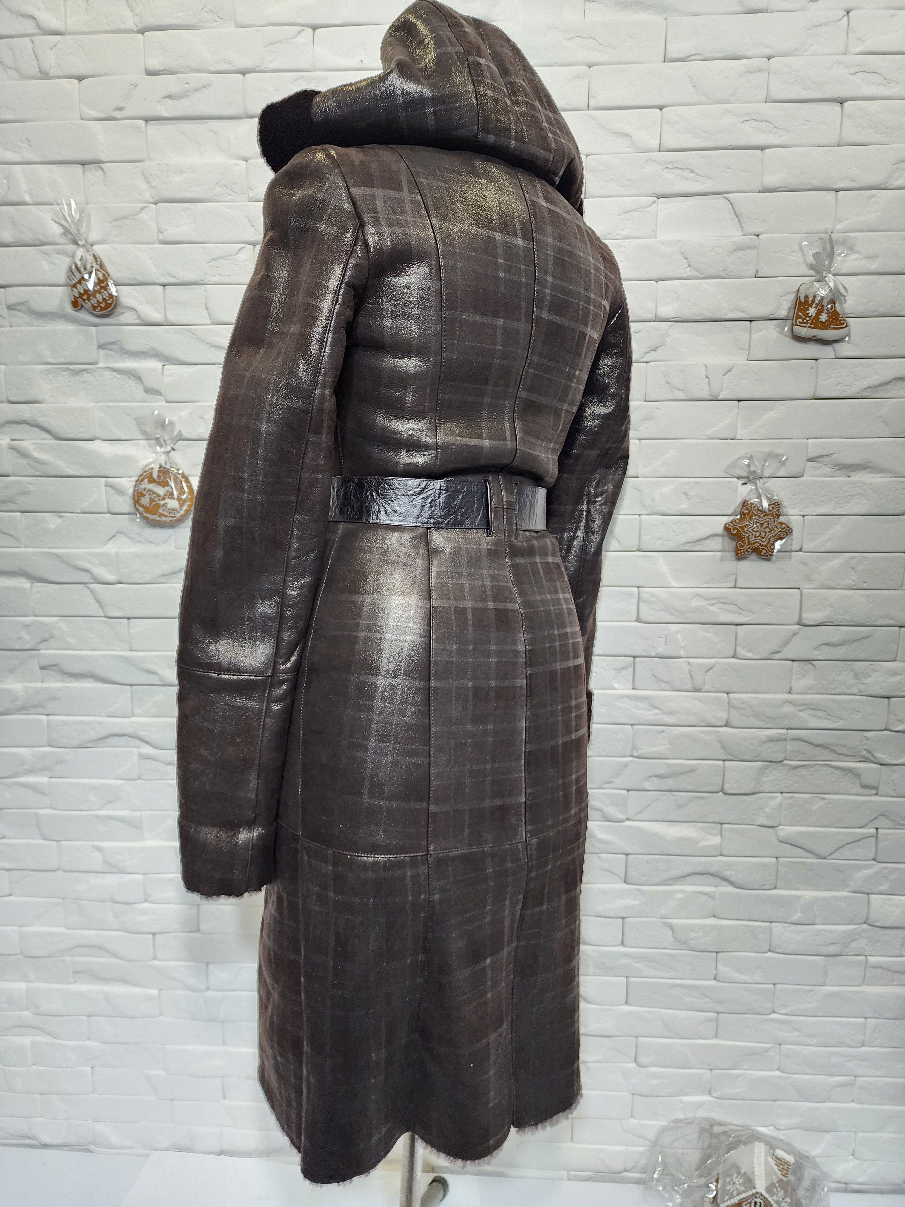 Furla Brown Sheepskin Coat with Hood: Belted Winter Outerwear Size S / US 4 / IT 40 - 7 Thumbnail