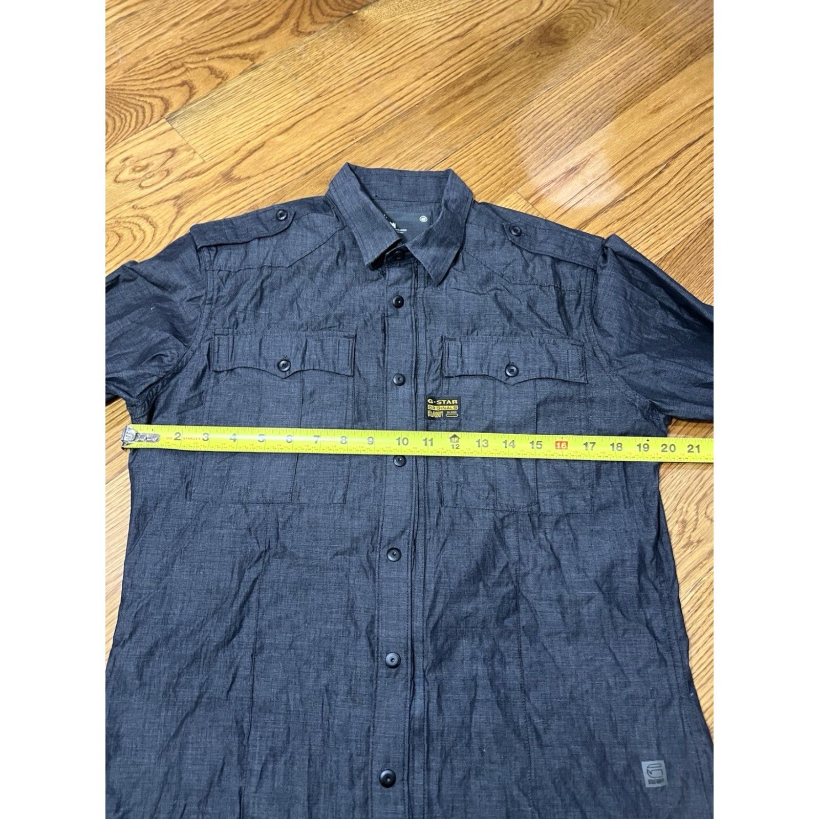 Vintage G Star Raw Men Button-Up Shirt Long Sleeve Black L Slim Fit Cotton Lyocell Elastane Woven Pockets Zipper Button-Down Collar Casual Black L Mens Size US L / EU 52-54 / 3 - 5 Thumbnail
