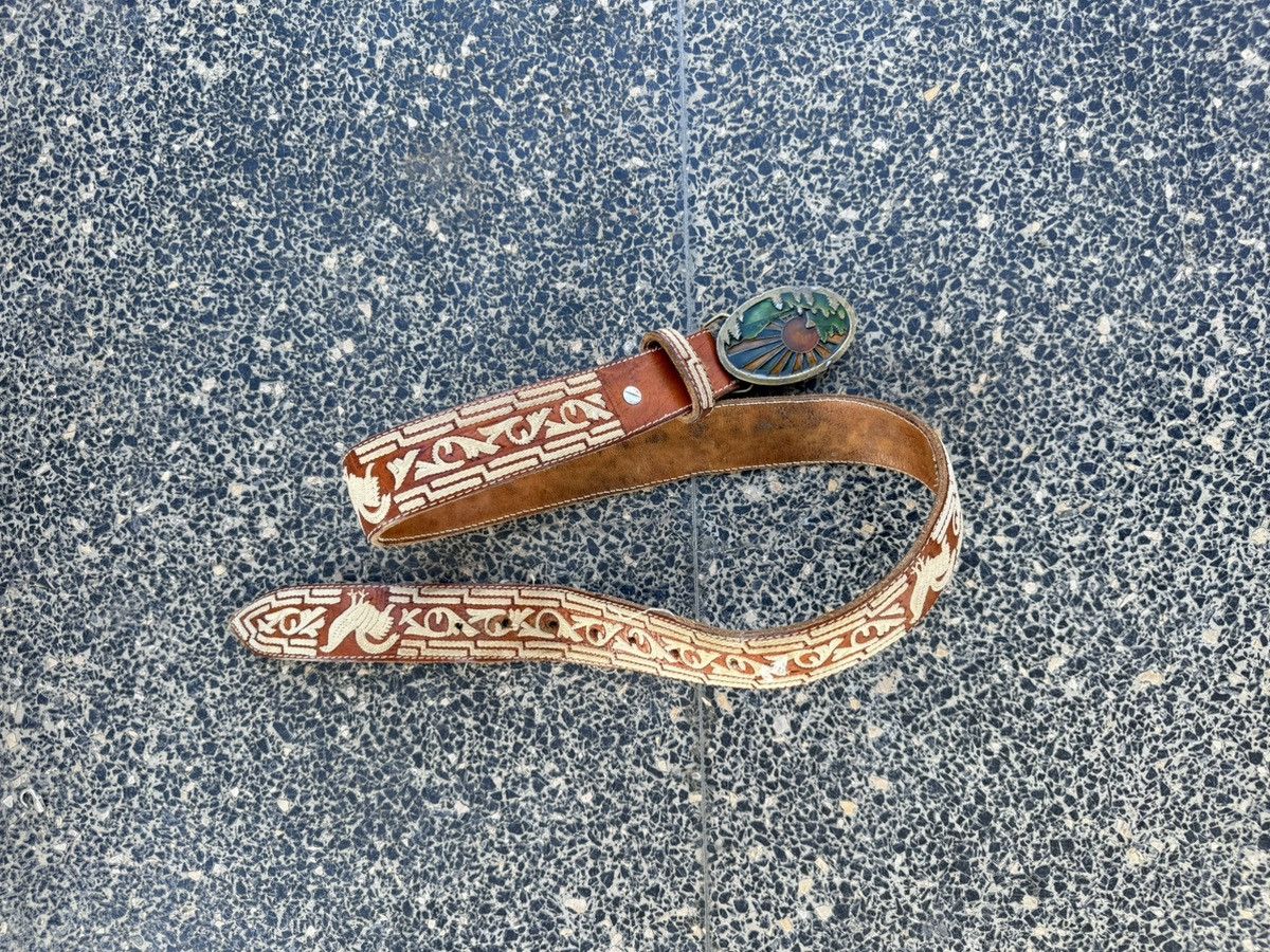Vintage 70s handmade leather belt Size 32 - 1 Thumbnail