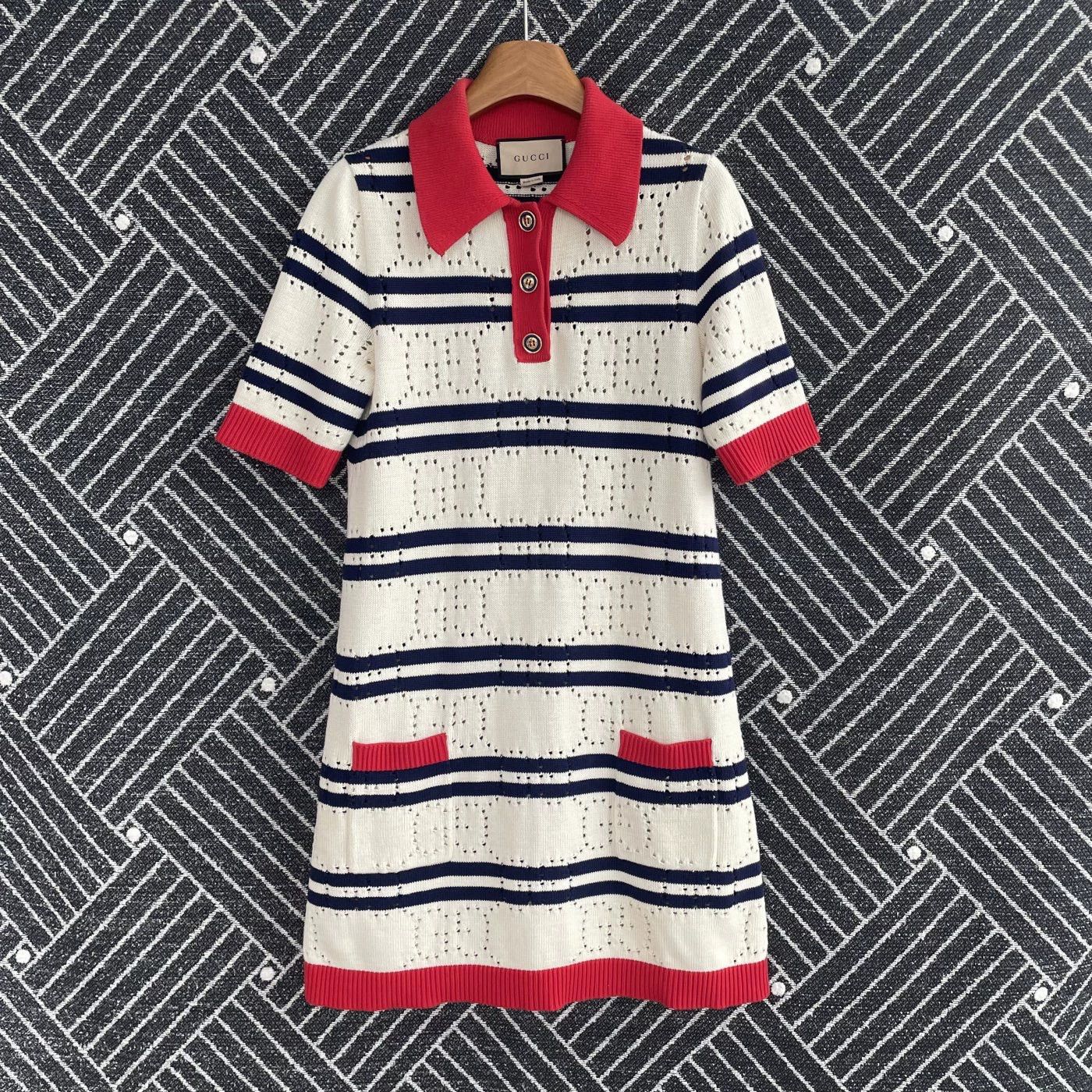 Gucci GUCCI SS22 Knit Stripe Polo Neck Short Dress Women's Ivory S Size S / US 4 / IT 40 - 1 Thumbnail