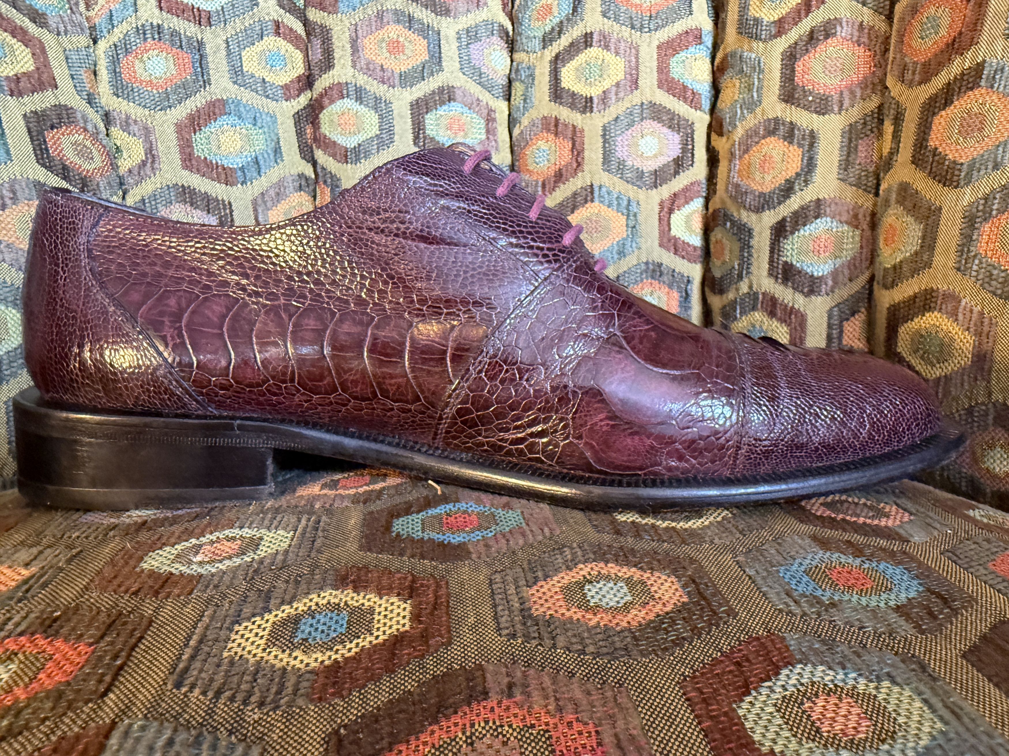 David Eden SALOMON ostrich leg cap-toe oxfords in wine +box, bag, trees Size US 9.5 / EU 42-43 - 9 Thumbnail