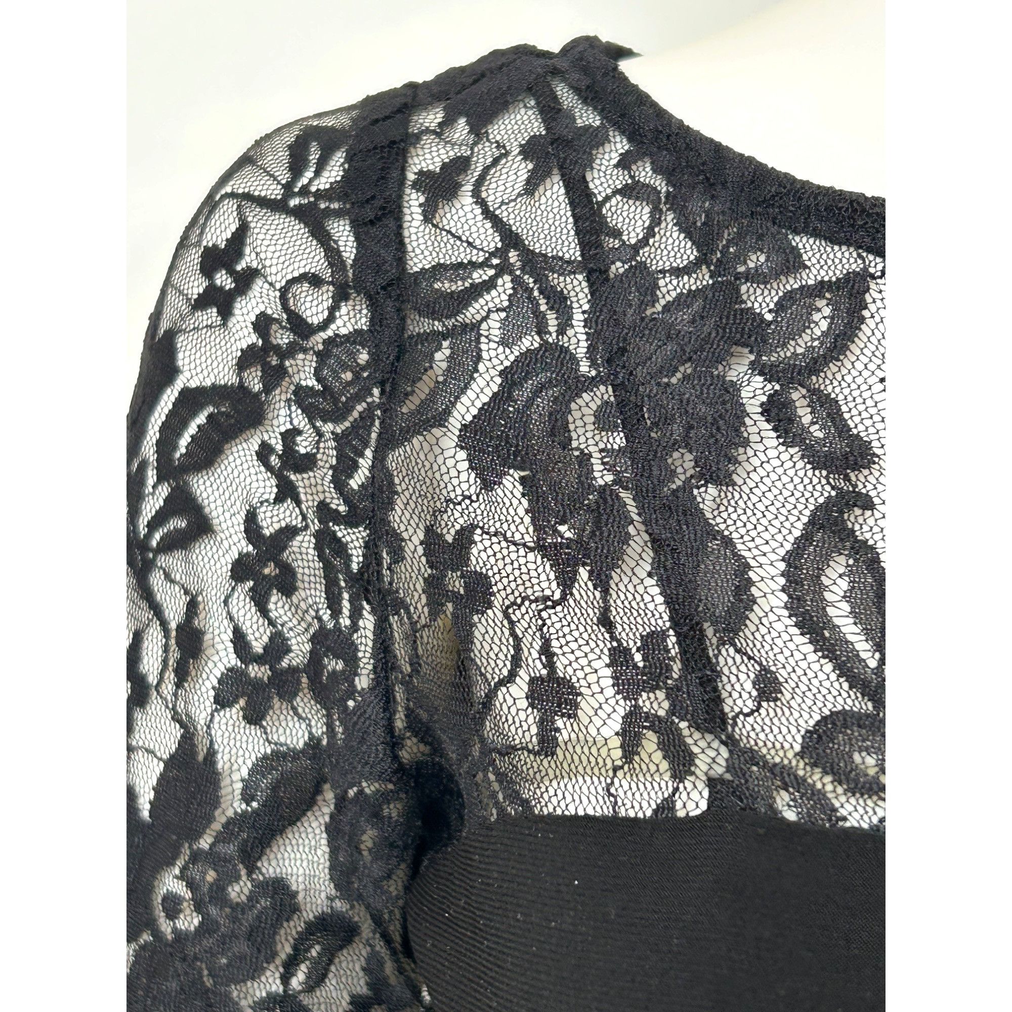 Chaps Chaps Black Lace- Trimmed Mini Dress S Petite Sheath Long Sl Size S / US 4 / IT 40 - 6 Thumbnail