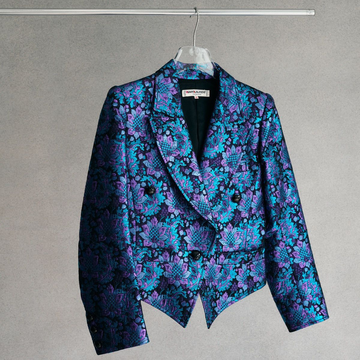 image of Vintage YSL Rive Gauche Brocade Blazer in Blue, Women's (Size Small)