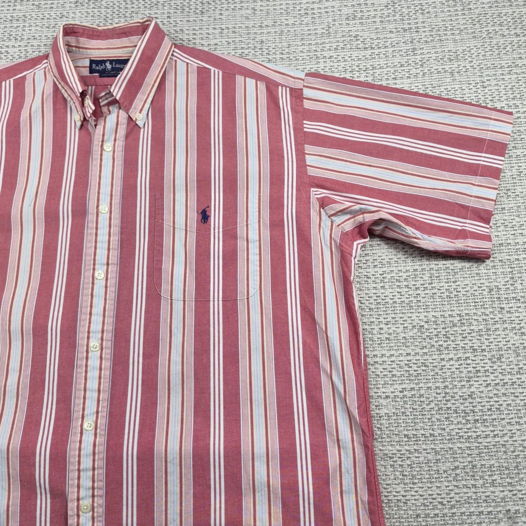 Ralph Lauren Ralph Lauren Button Up Shirt Mens Large Red Striped Short Sleeve Casual Preppy Size US L / EU 52-54 / 3 - 2 Thumbnail