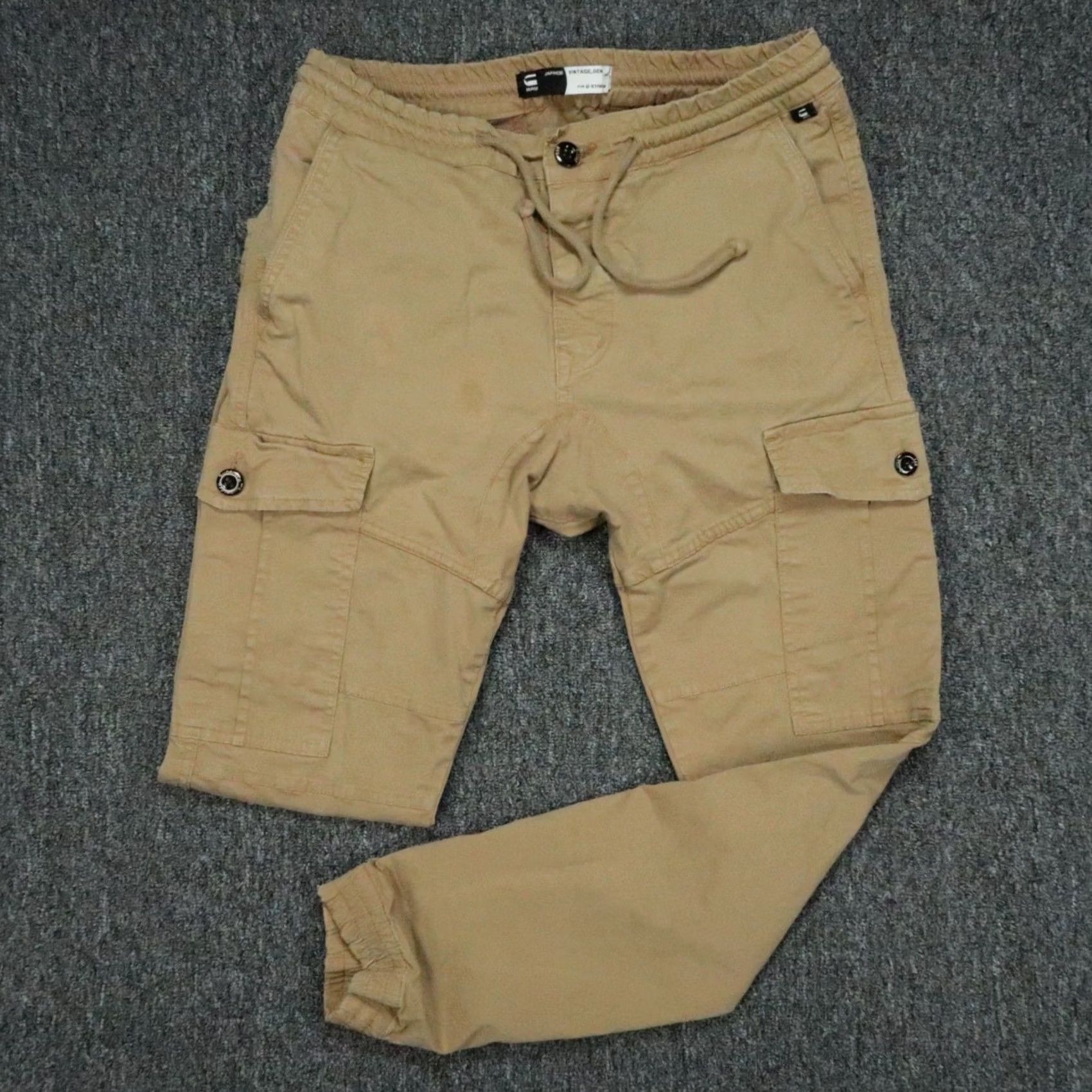 G-Star G-Star RAW Pants Mens Medium Beige Cargo Trouser Drawstring Front Flat Front Cotton Regular Inseam 29in Pockets Size US 31 - 2 Thumbnail