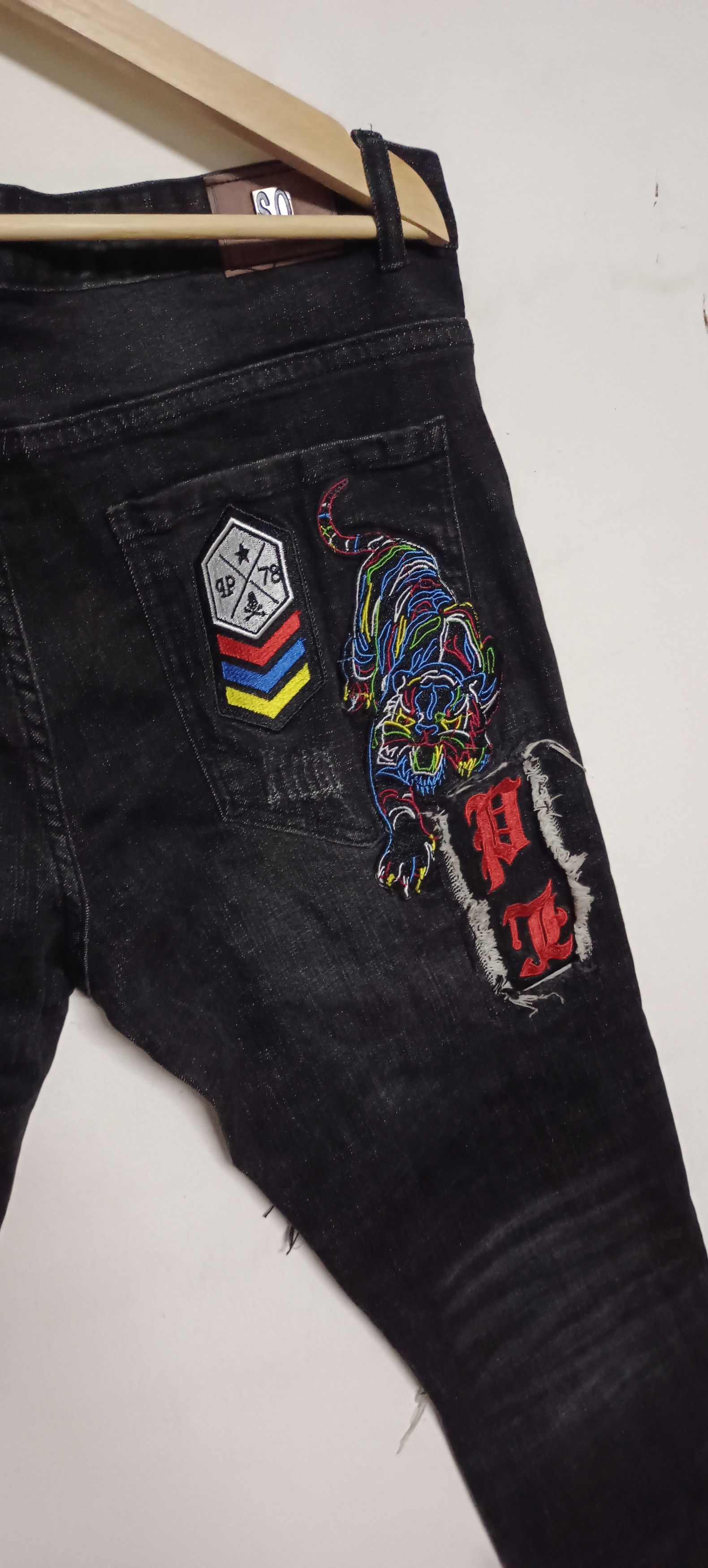 If Six Was Nine Denim jeans putch work skull punk design Size US 36 / EU 52 - 6 Thumbnail