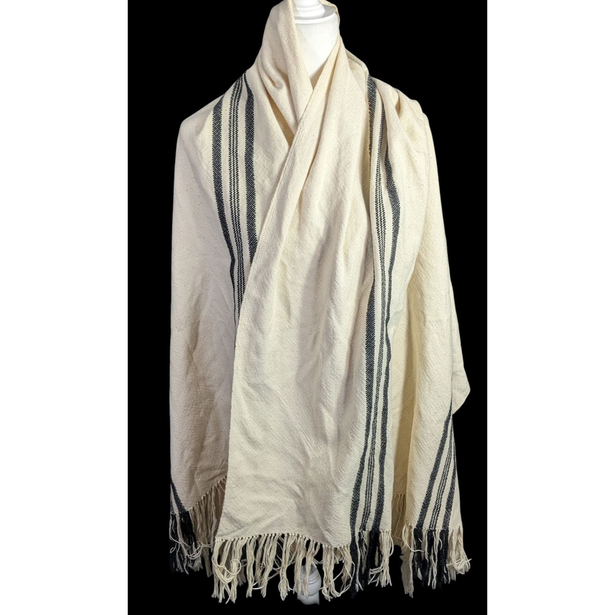 Apiece Apart Apiece Apart Striped 100% Cotton Fringe Throw Blanket Shawl Size ONE SIZE - 1 Thumbnail