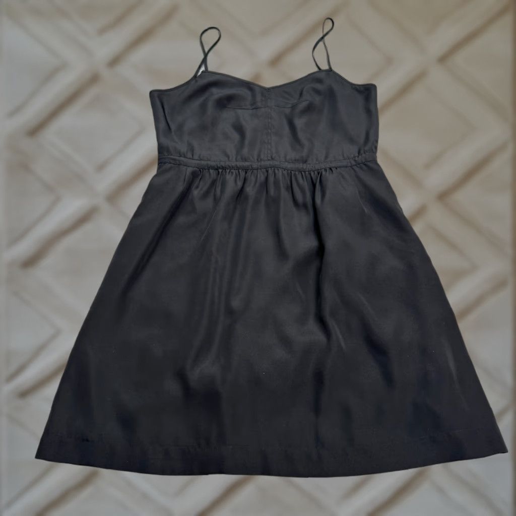 J.Crew J.Crew Black Satin Mini Camisole Tank Dress Womens 10 LBD Pockets Spaghetti Elastic V-Neck Sleeveless Party/Cocktail Casual Satin LBD Womens 10 Black Size L / US 10 / IT 46 - 1 Thumbnail