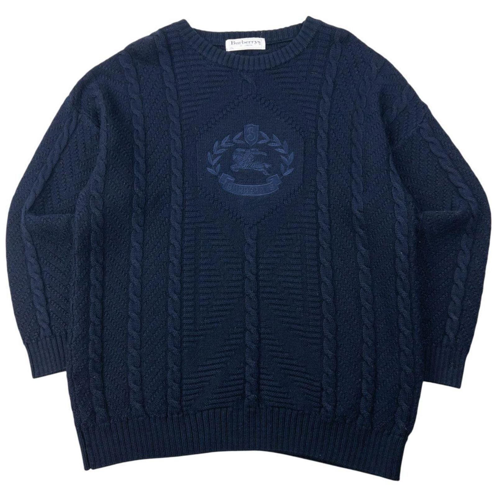 Burberry Vintage 90s Burberry Embroidered Wool Cable Knit Jumper XL Size US XL / EU 56 / 4 - 1 Thumbnail