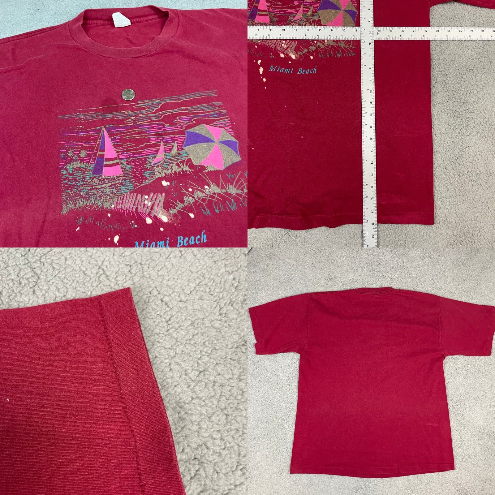 Vintage VINTAGE Miami Tshirt Mens Large Red Beach Single Stitch Art Tee Adult Shirt Size US L / EU 52-54 / 3 - 8 Thumbnail