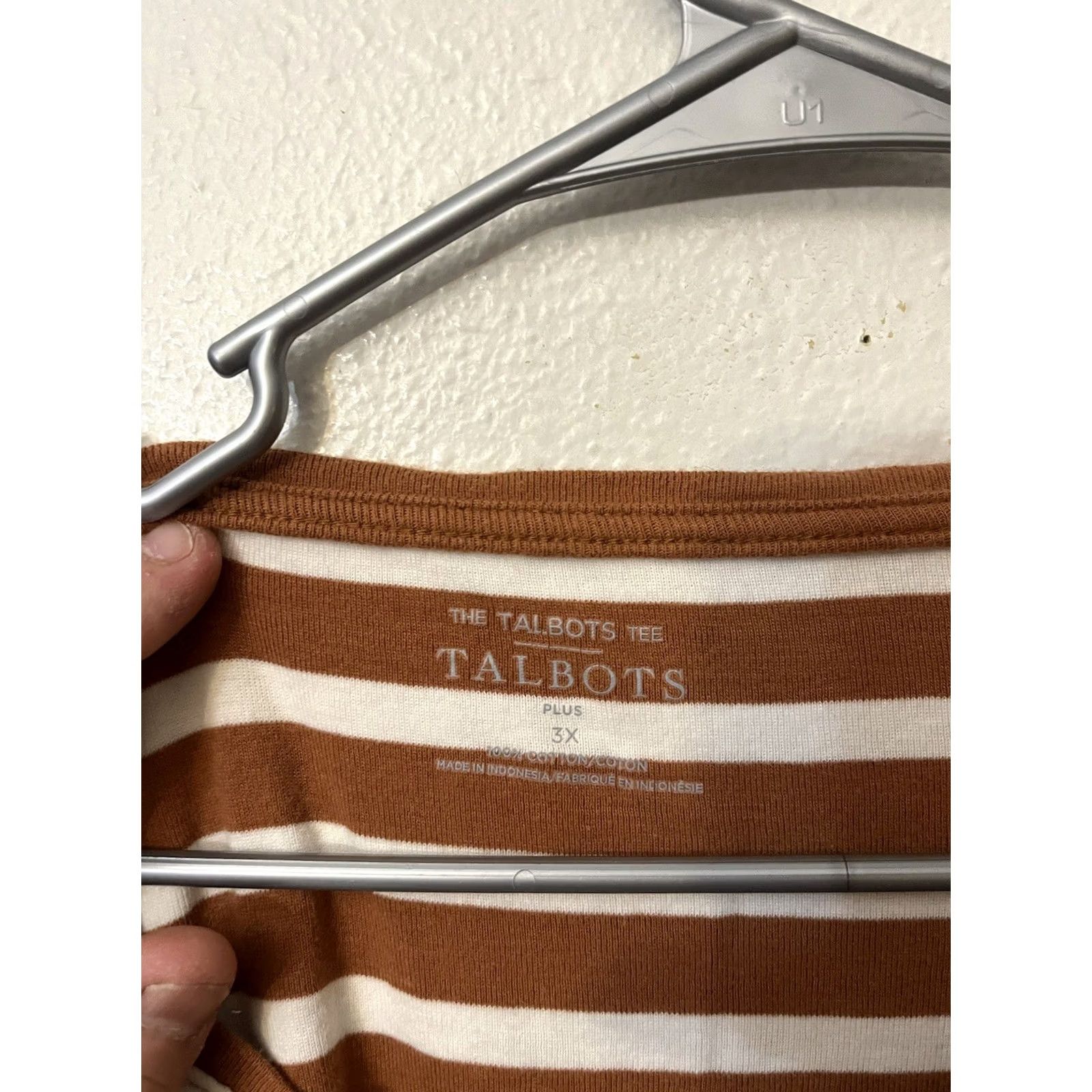 Talbots Talbots Tee Shirt Size 3X Brown Striped Long Sleeve V Neck T-Shirt Size XXL / US 16-18 / IT 52-54 - 2 Thumbnail