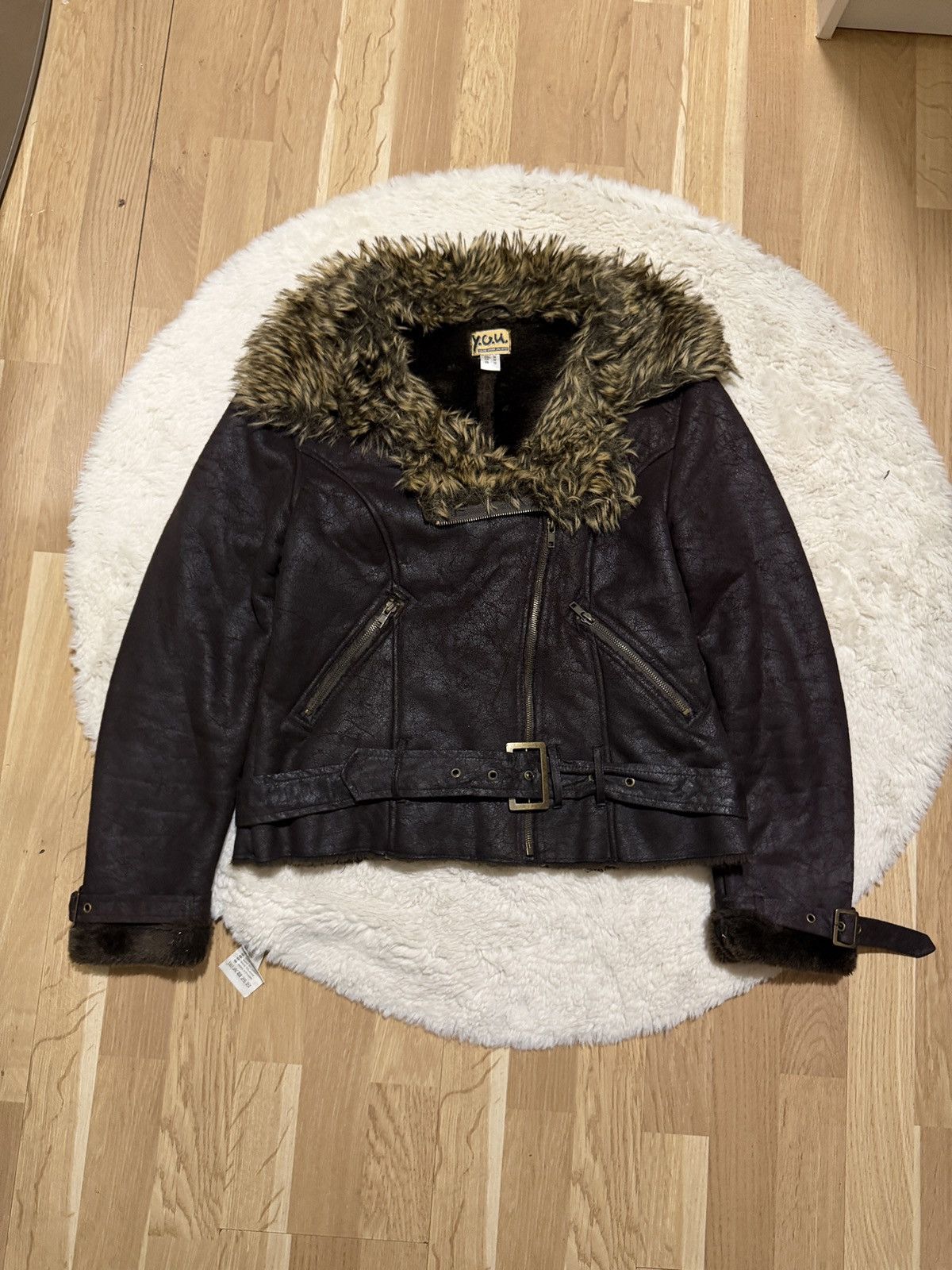 Le Grande Bleu (L.G.B.) If six was nine Leather Jacket brown Fur trucker jacket 90s Size M / US 6-8 / IT 42-44 - 1 Thumbnail