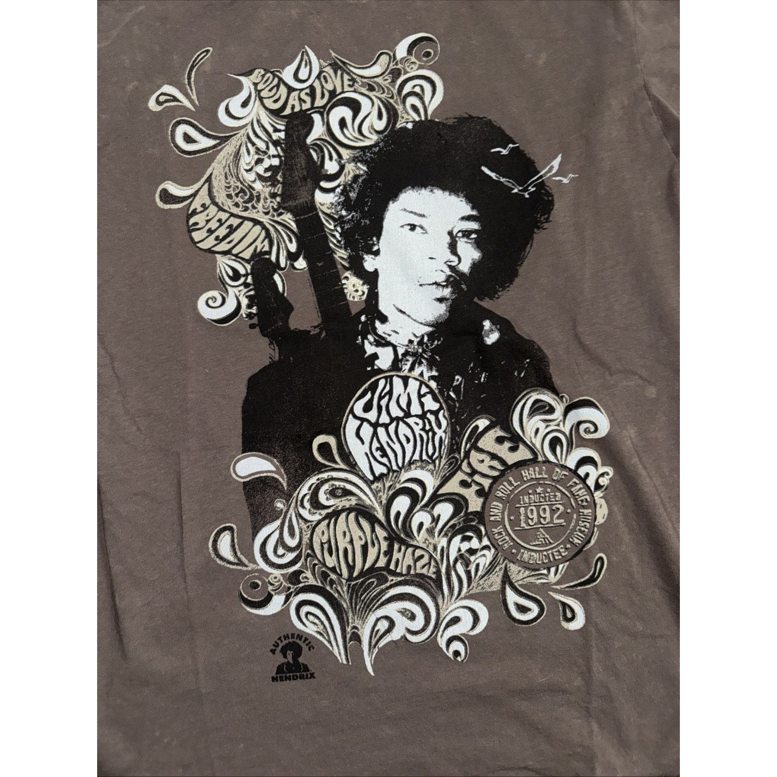 Band Tees × Vintage Jimi Hendrix Rock & Roll Hall of Fame T-Shirt Taupe M 17x24 Size US M / EU 48-50 / 2 - 2 Thumbnail
