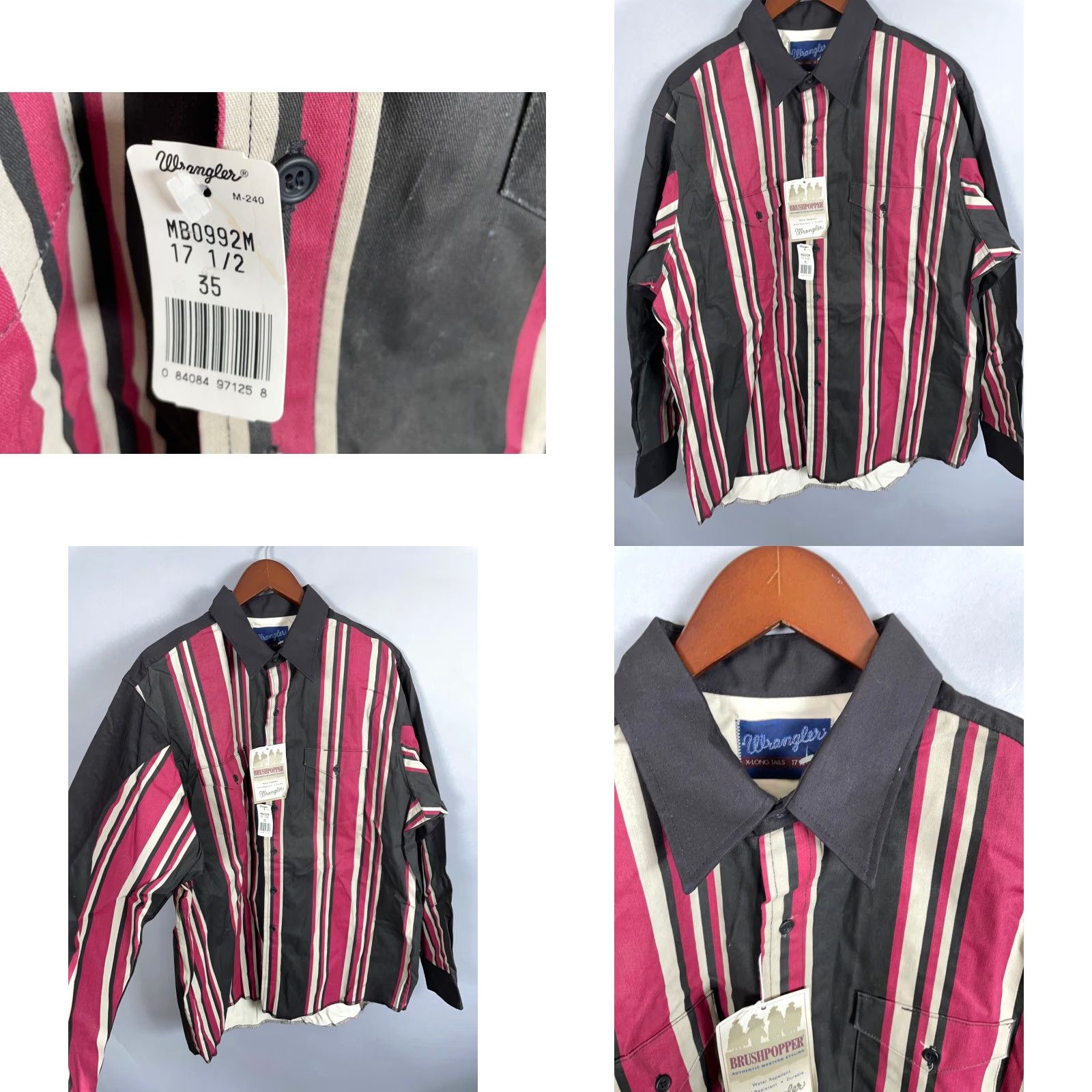 Wrangler VINTAGE Wrangler Brushpopper Striped Shirt Men's XL Black Dark Pink X-Long Tails Size US XL / EU 56 / 4 - 9 Thumbnail