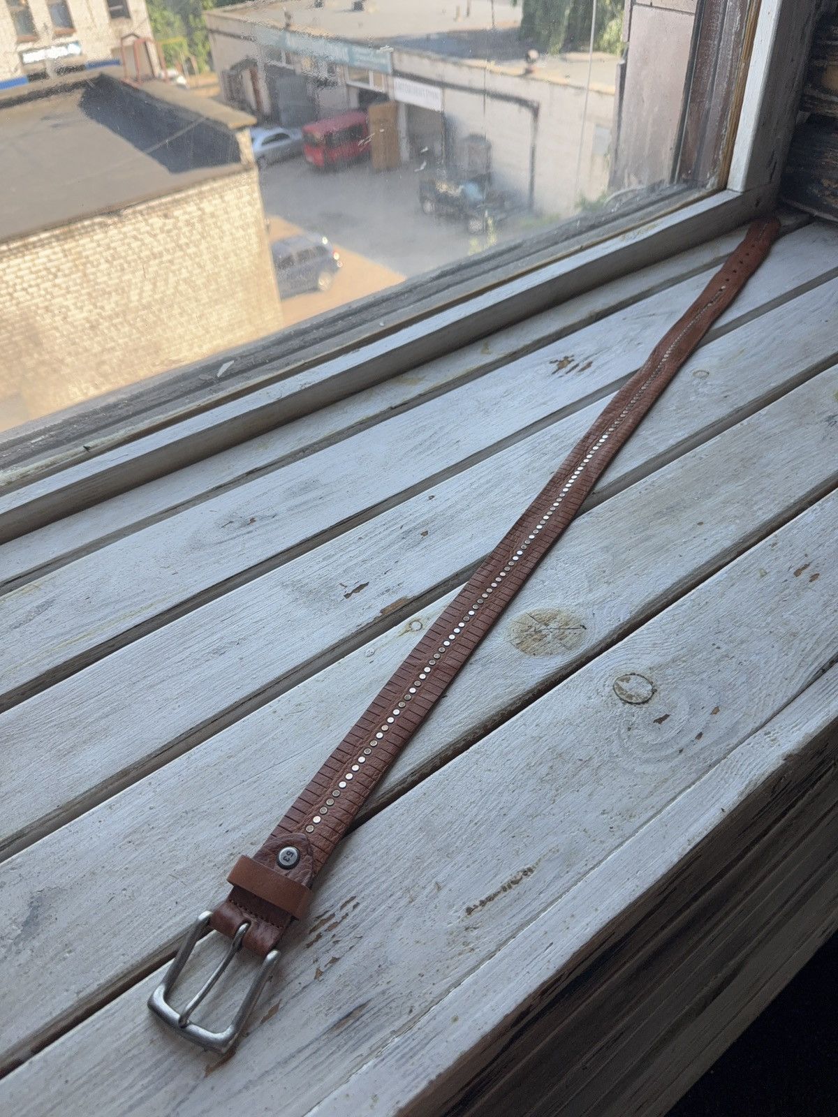 Leather Miron Ronzoni Italy Brown Leather Belt Studded Vintage Size ONE SIZE - 2 Thumbnail