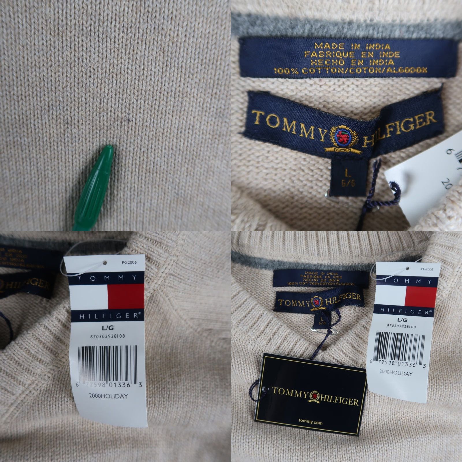 Tommy Hilfiger VINTAGE Tommy Hilfiger Knit Sweater Mens L V Neck Preppy Pullover NWT Cotton Beige Logo Classic All Seasons Size US L / EU 52-54 / 3 - 8 Thumbnail