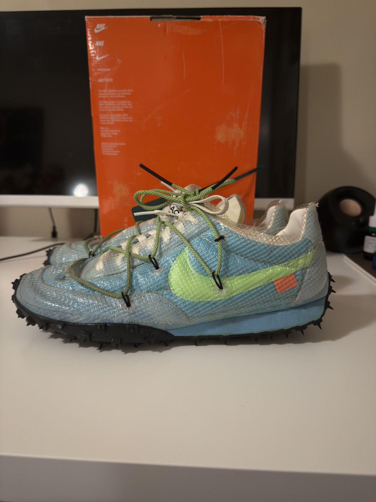 Nike × Off-White Off-White Waffle Racer ‘Vivid Sky’ Size US 11.5 / EU 44-45 - 3 Thumbnail