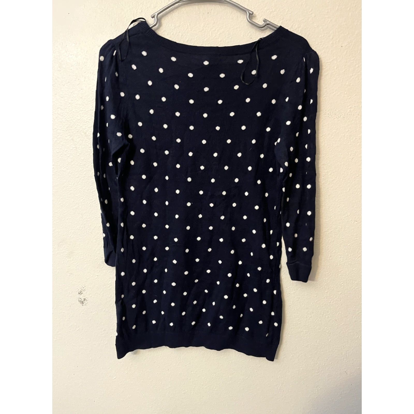 H&M H&M MAMA Polka-Dot Long Sleeve Crew Neck Navy Pullover Maternity Top Size S Blue Cotton Blend Women's Blouse Casual Stretch Waist 90s? Size S / US 4 / IT 40 - 3 Thumbnail