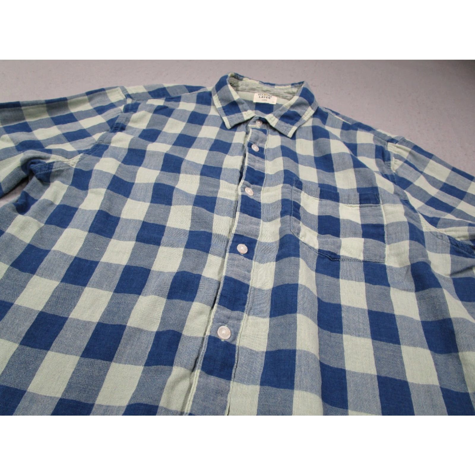 Marine Layer Marine Layer Shirt Mens Large Blue Check Button Up Long Sleeve Work Travel Hike Size US L / EU 52-54 / 3 - 2 Thumbnail