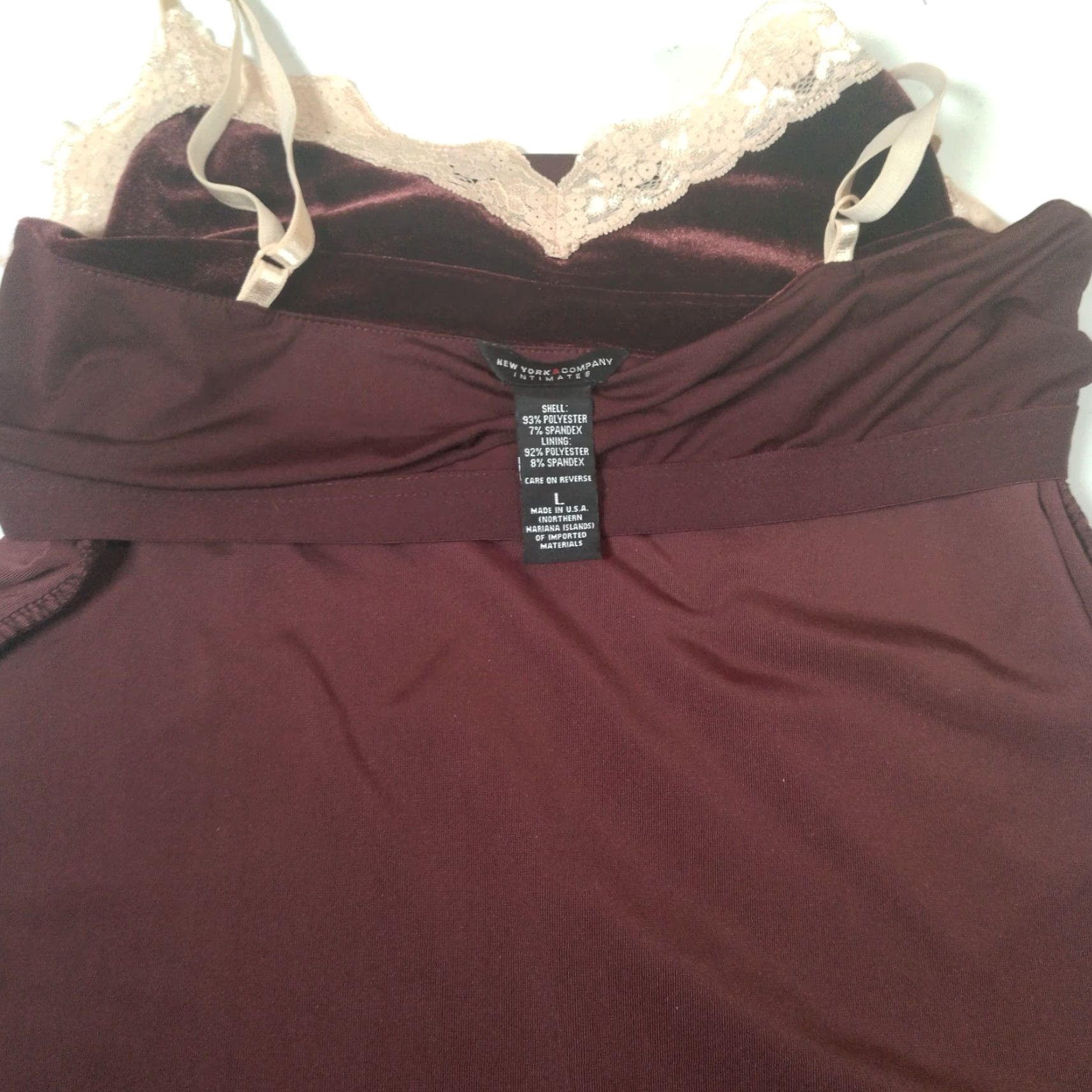 Vintage VINTAGE New York & Company Intimates Tank Top Camisole Y2K Lace Trim Burgundy Tan L Juniors Women Size L / US 10 / IT 46 - 5 Thumbnail