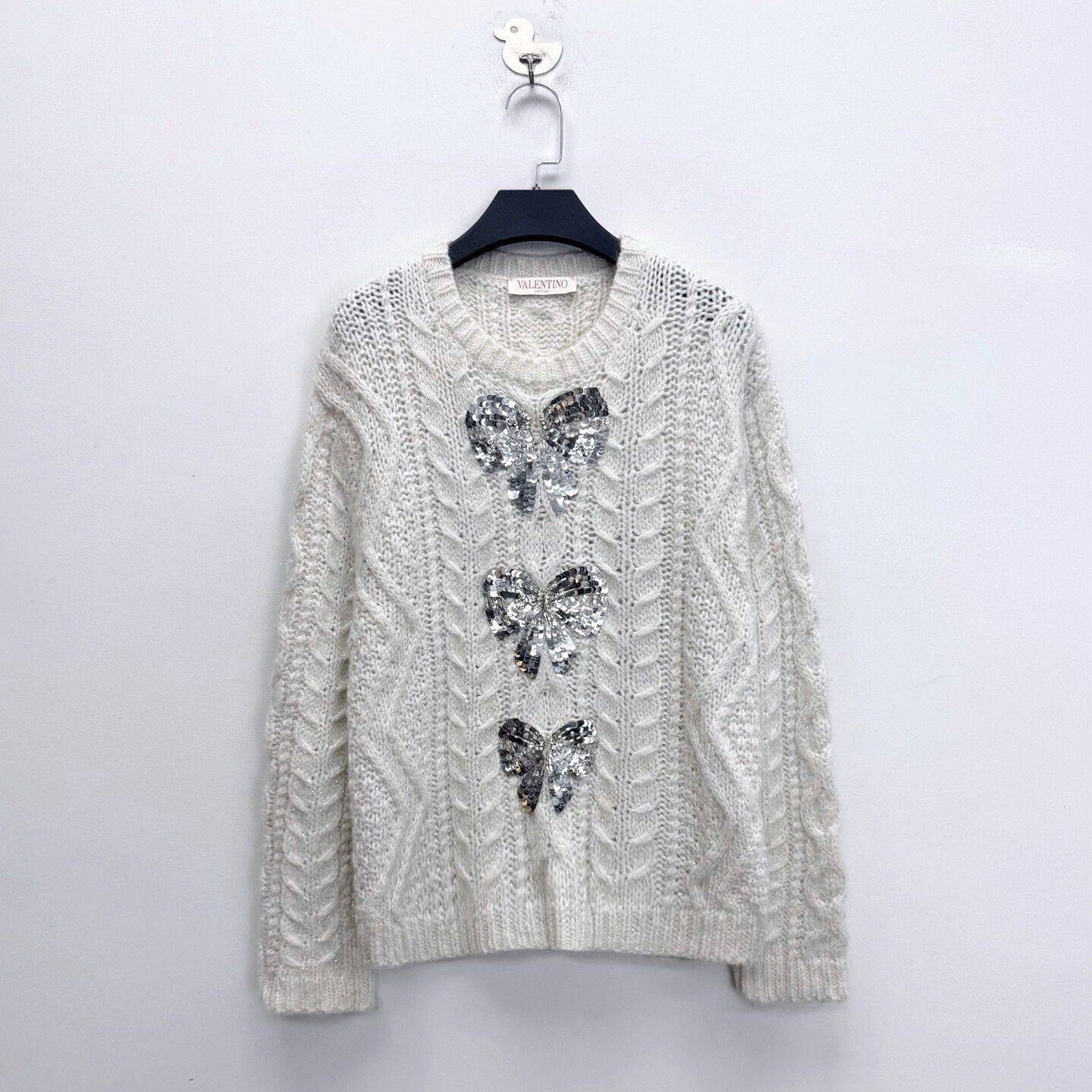 Valentino Valentino White Angora Blend Sequin Bow Sweater Size US S / EU 44-46 / 1 - 1 Thumbnail