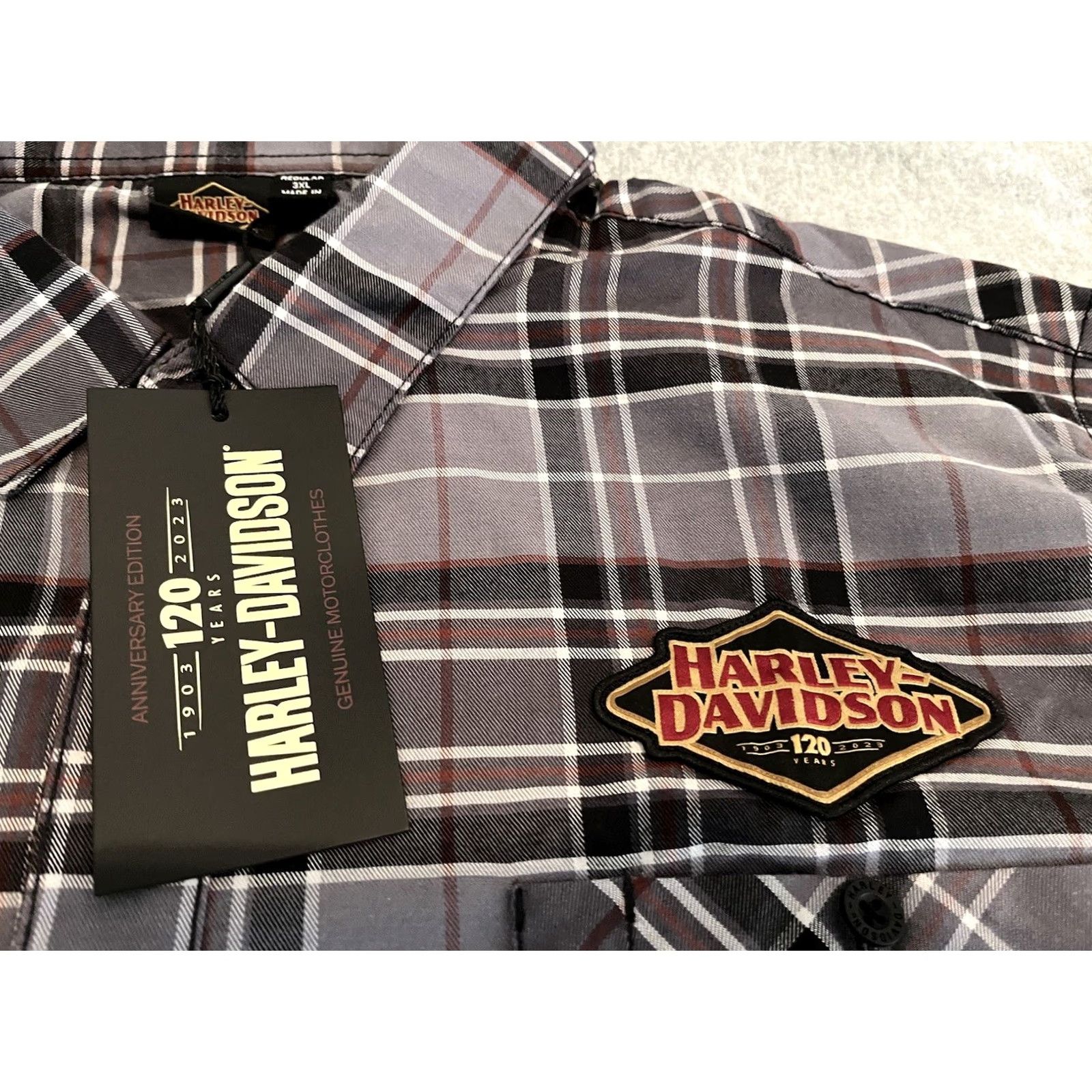 Harley Davidson Harley-Davidson 120th Anniversary Long Sleeve Button-Up Shirt Plaid Mens 3XL NWT Size US XXL / EU 58 / 5 - 3 Thumbnail